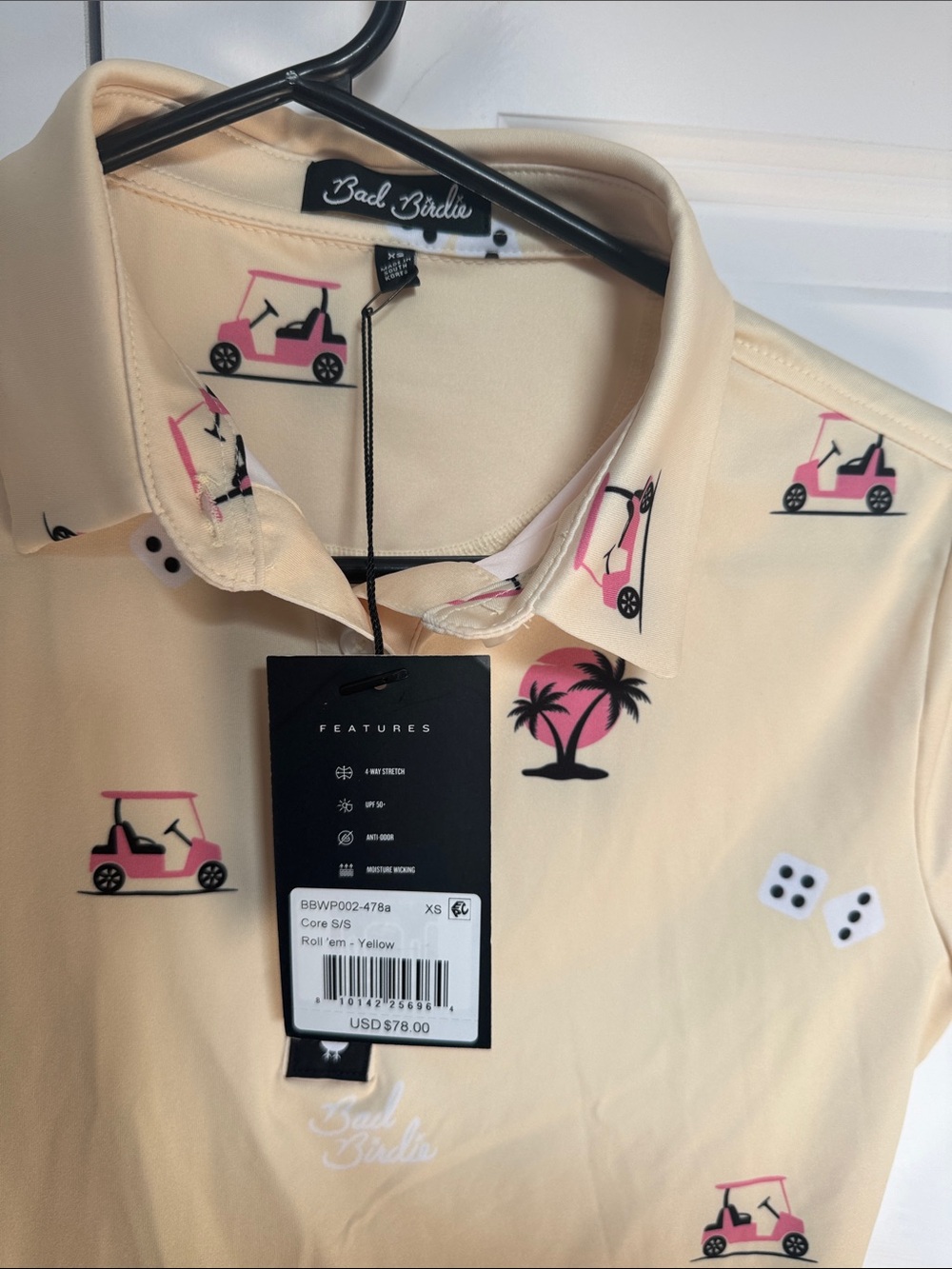 Bad Birdie Polo - Baby Yellow with Pink & Black Golf Motifs - Picture 2 of 5